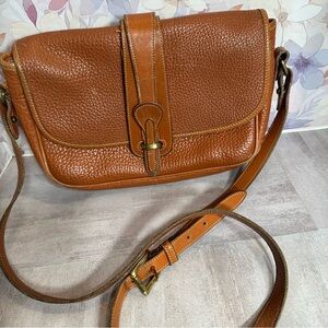 Vintage Dooney & Bourke British Tan All Weather Leather Equestrian Cross BodyBag